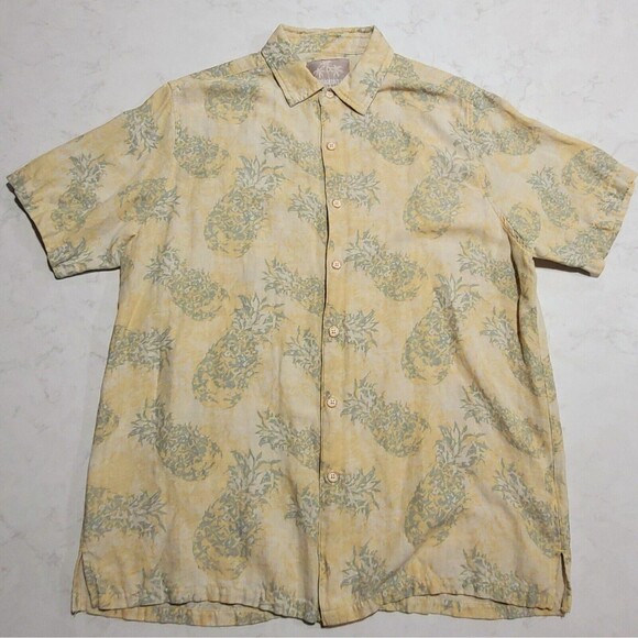 Jimmy Buffett Margaritaville Silk Linen Blend Hawaiian Camp Shirt Beach Aloha L - Picture 2 of 9